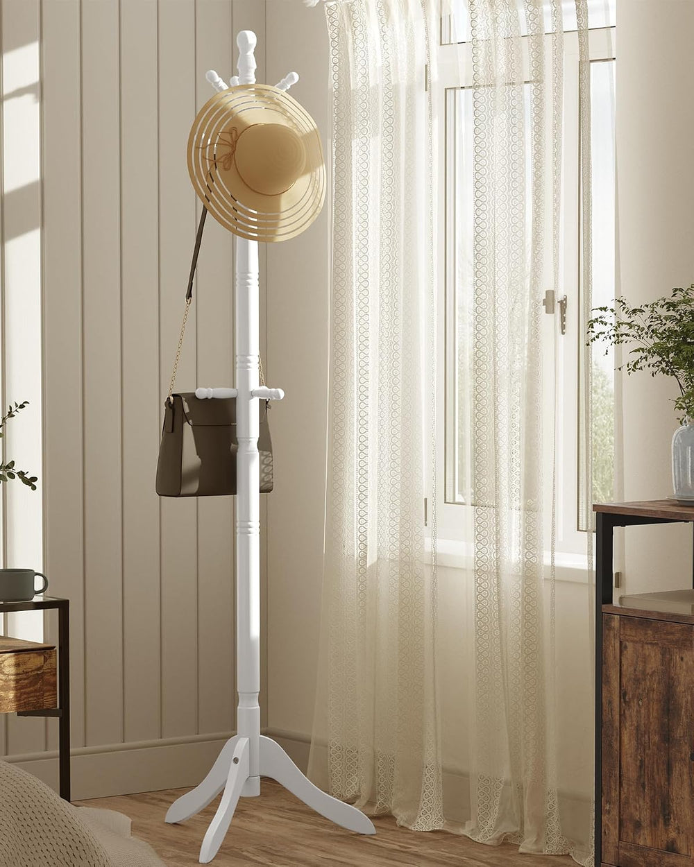 VASAGLE Freestanding Coat Rack, Rubber Wood Coat Tree with 9 Hooks