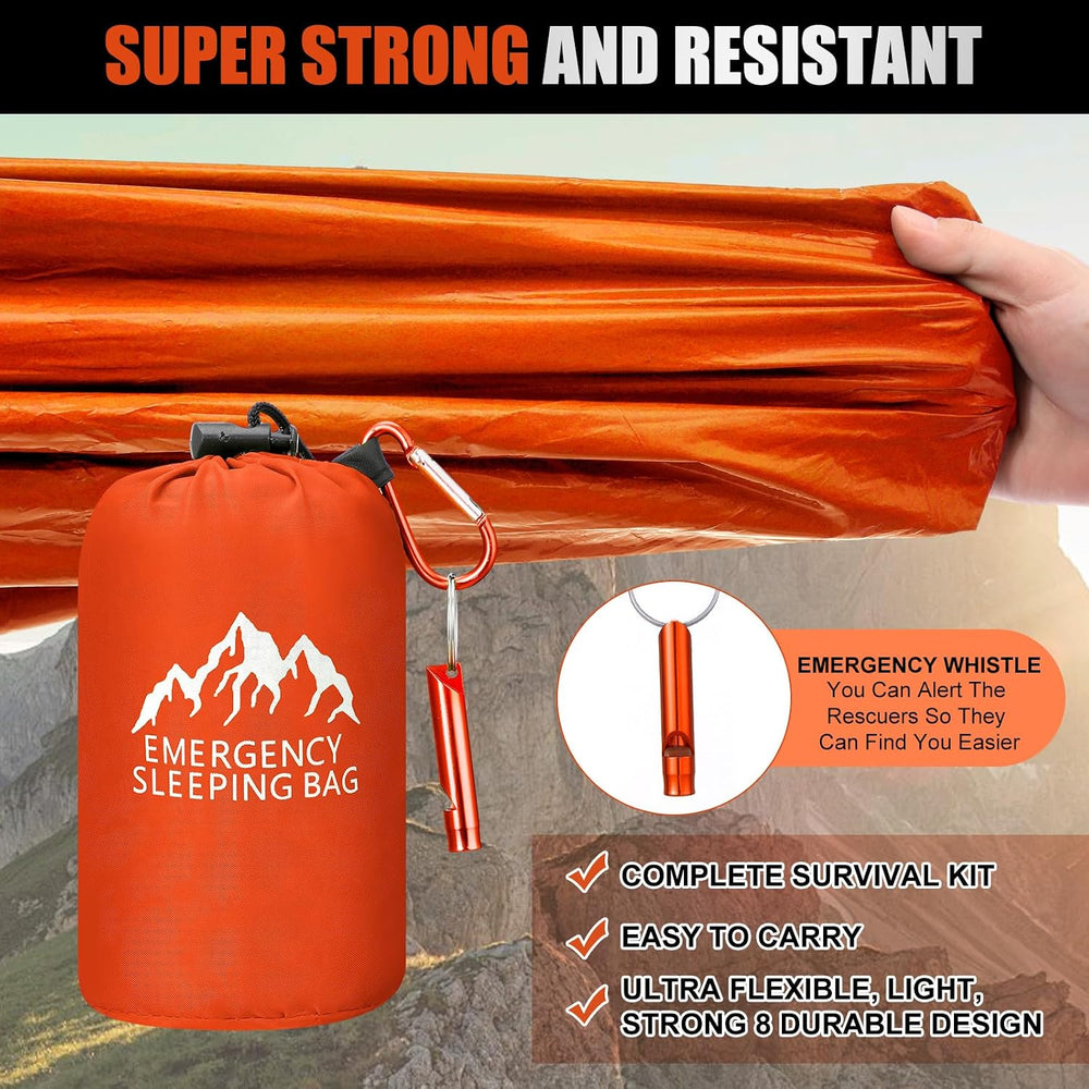 Oudain 6 Pcs XL Emergency Sleeping Bag Waterproof Bivy Sack Whistle
