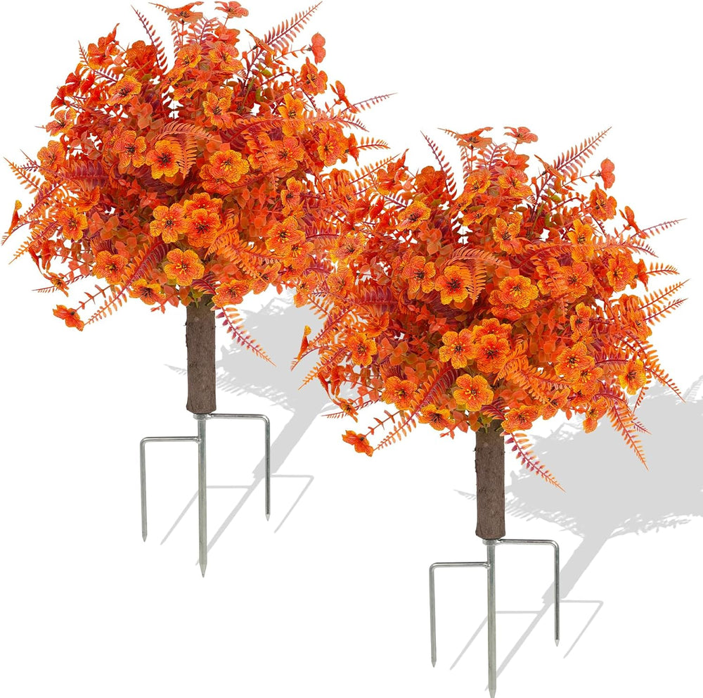 24" Fall Artificial Topiary Ball Flowers with Ground Spike,2 Pack