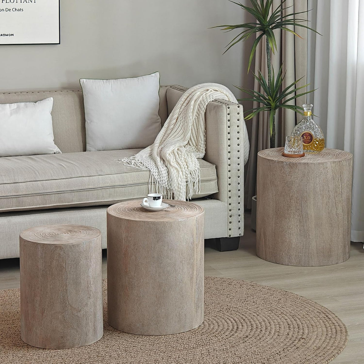 williamspace round nesting coffee table set of 3, side view