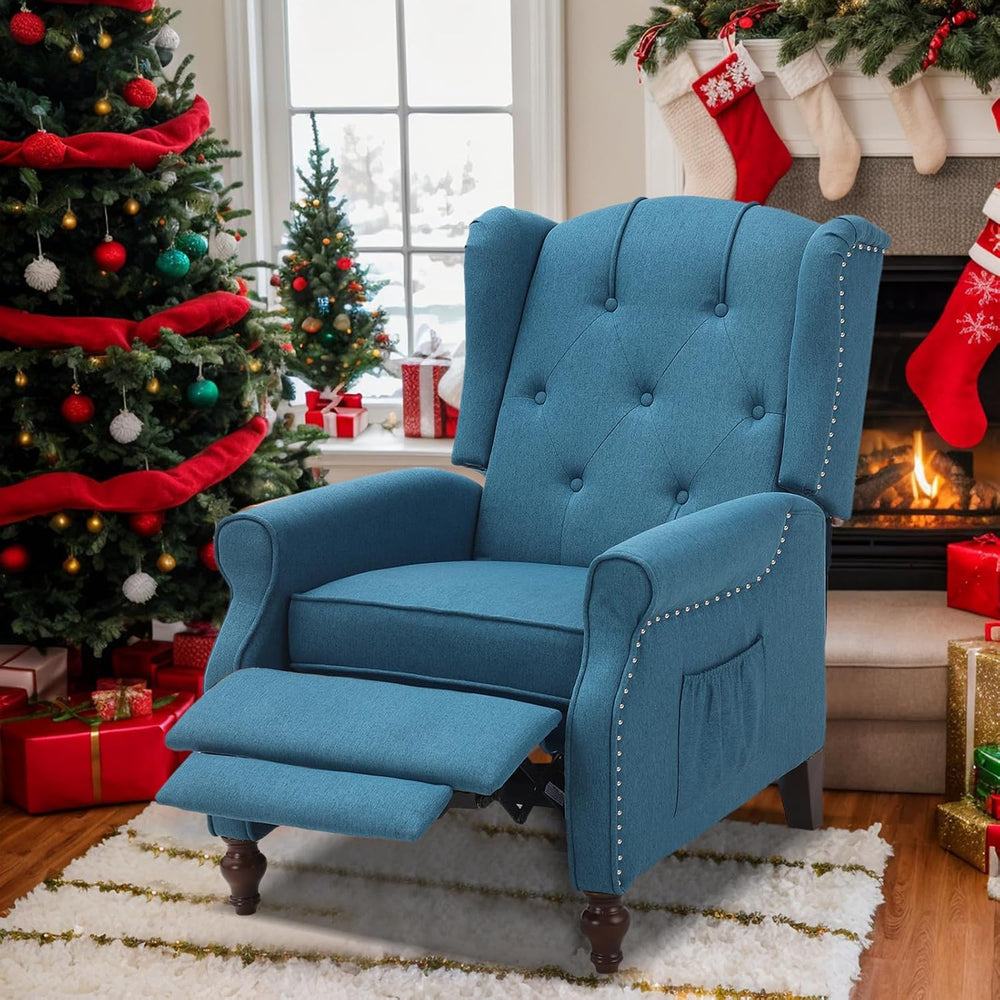 Wingback Chair, Push Back Recliner Armchair, Blue, Single
