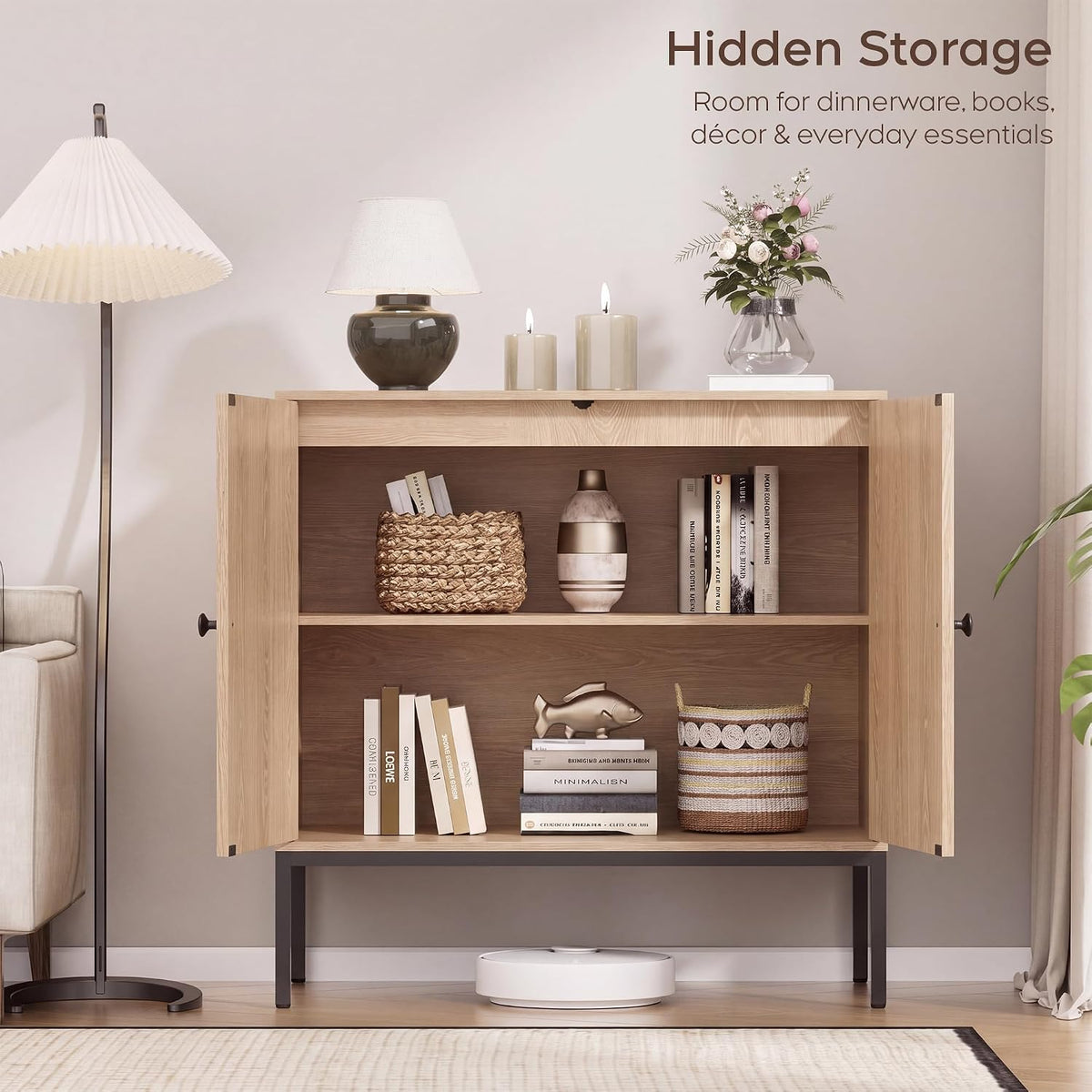 Yechen Modern Fluted Sideboard Buffet Cabinet with Storage, Natural Oak