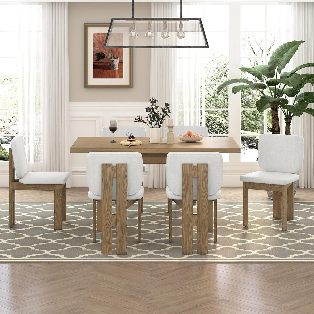 merax wood dining table set for 6, rectangular shown in use