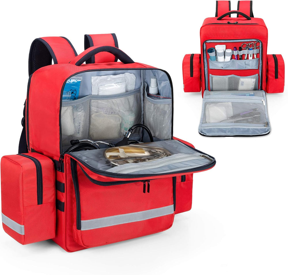 Trunab Emergency Medical Backpack Empty, EMT Camping Molle Bag, Red