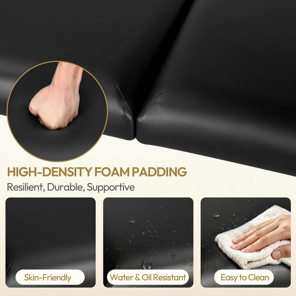 Yaheetech 3 Section Massage Bed with Stool Set Portable & Foldable Black