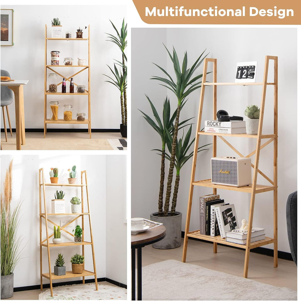 GIANTEX 4-Tier Bamboo Bookshelf, Multifunctional Storage Display Rack Shelves...