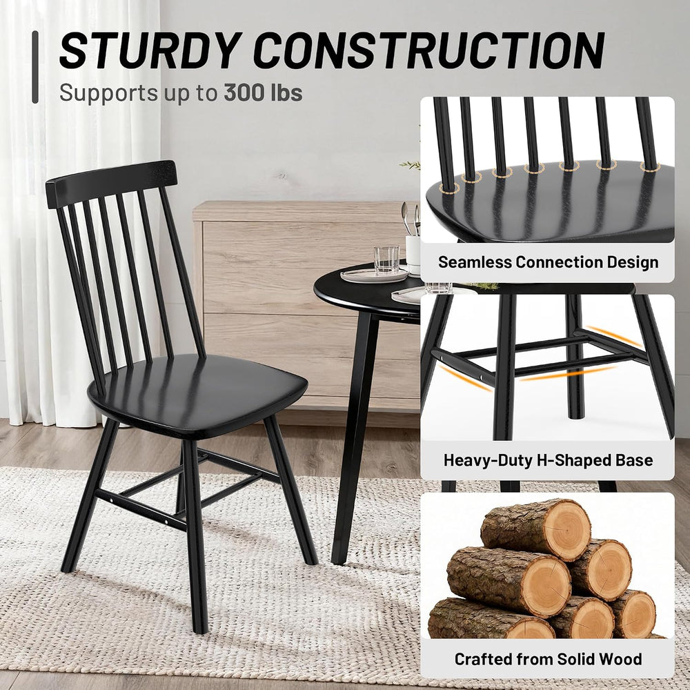 AreShark Windsor Dining Chairs Solid Wood Spindle Back, Set of 4, Black