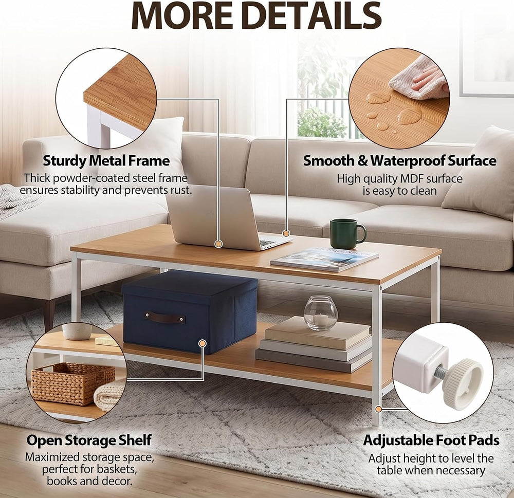 SUPER DEAL 2-Tier Coffee Table with Storage Shelf for Small Apartment Living ...