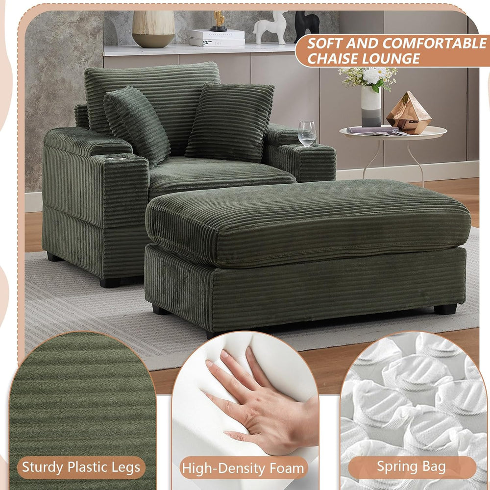 50" Oversized Chaise Lounge Chair Indoor with Ottoman and Storage, Deep ...