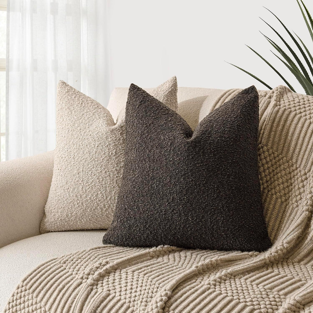 Foindtower Decorative Textured Boucle Throw Pillow Covers 26x26 Dark Brown