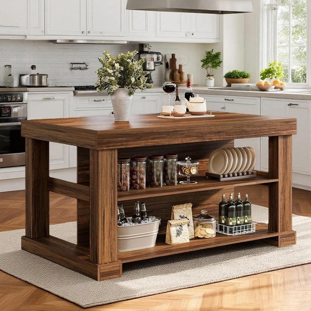 Tribesigns Kitchen Island with Storage, 55-Inch Farmhouse Stationary Island T...