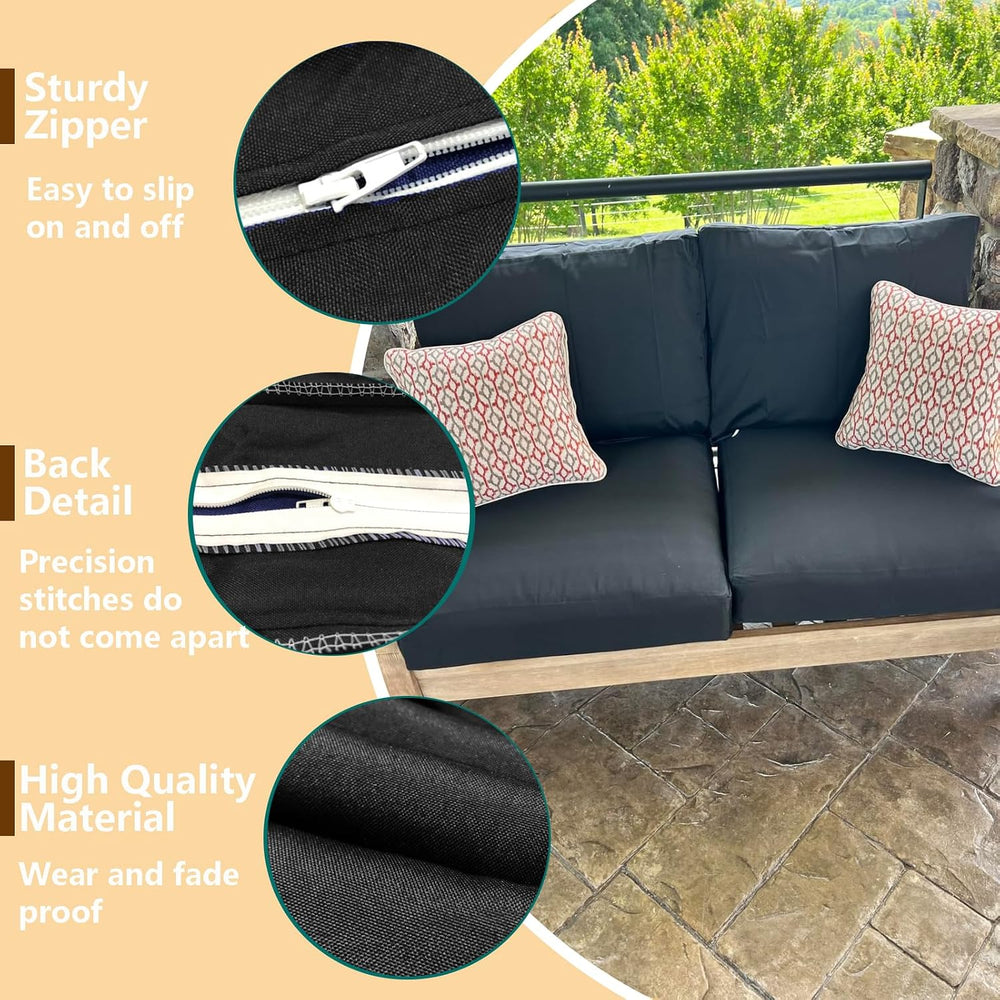 Oslimea Outdoor Cushion Covers Replacement 24x24x4 inch, Black, 4 Pack