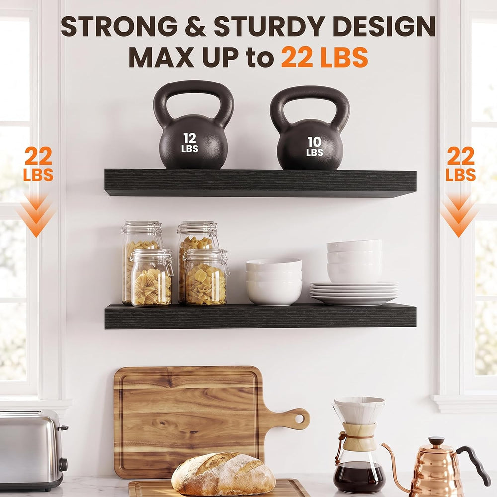 Dreamland Floating Shelves for Bathroom, 16 Inch Wall Mounted Shelf Black