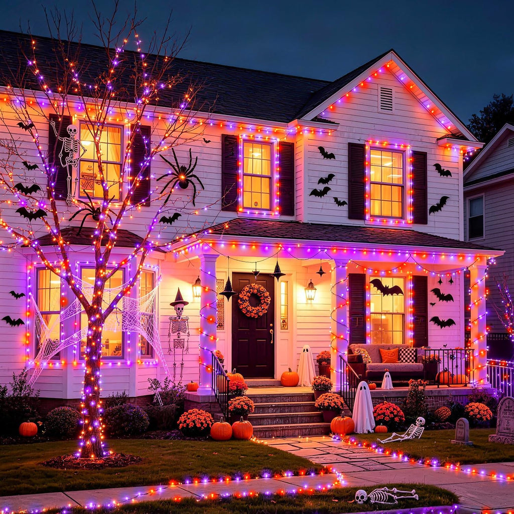 JMEXSUSS 1000LED Orange and Purple String Lights, Halloween Lights Plug in