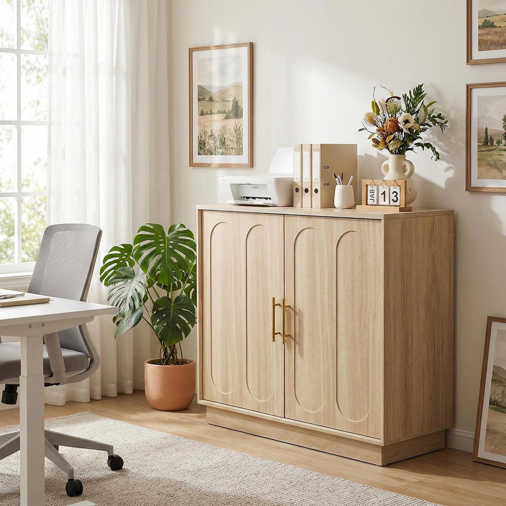holzart 31.5" Modern 2 Door Storage Cabinet, Light Oak Sideboard Buffet ...