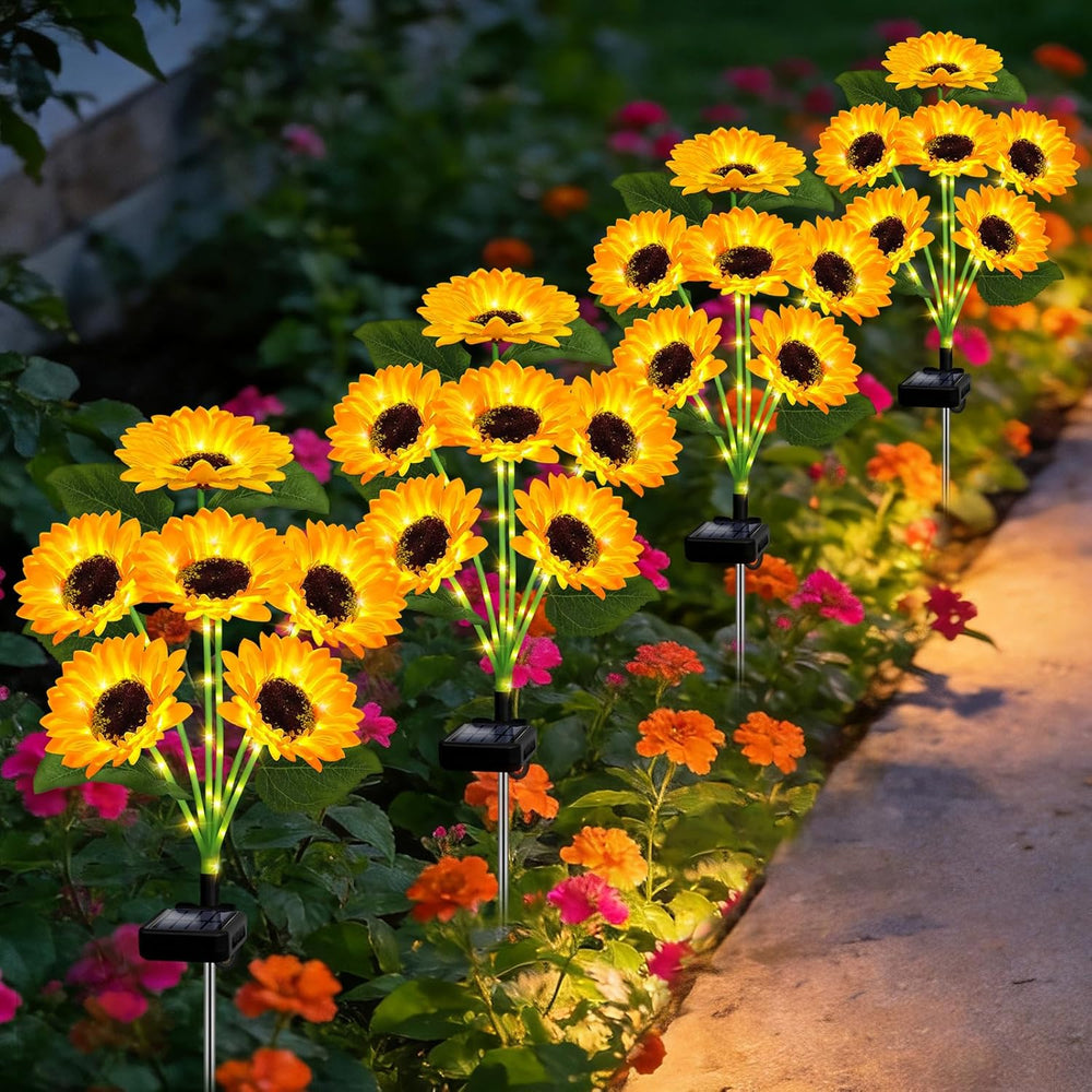 Solar Lights Outdoor Garden Decor,4 Pack with 24 Sunflower Lights,Solar Flowe...