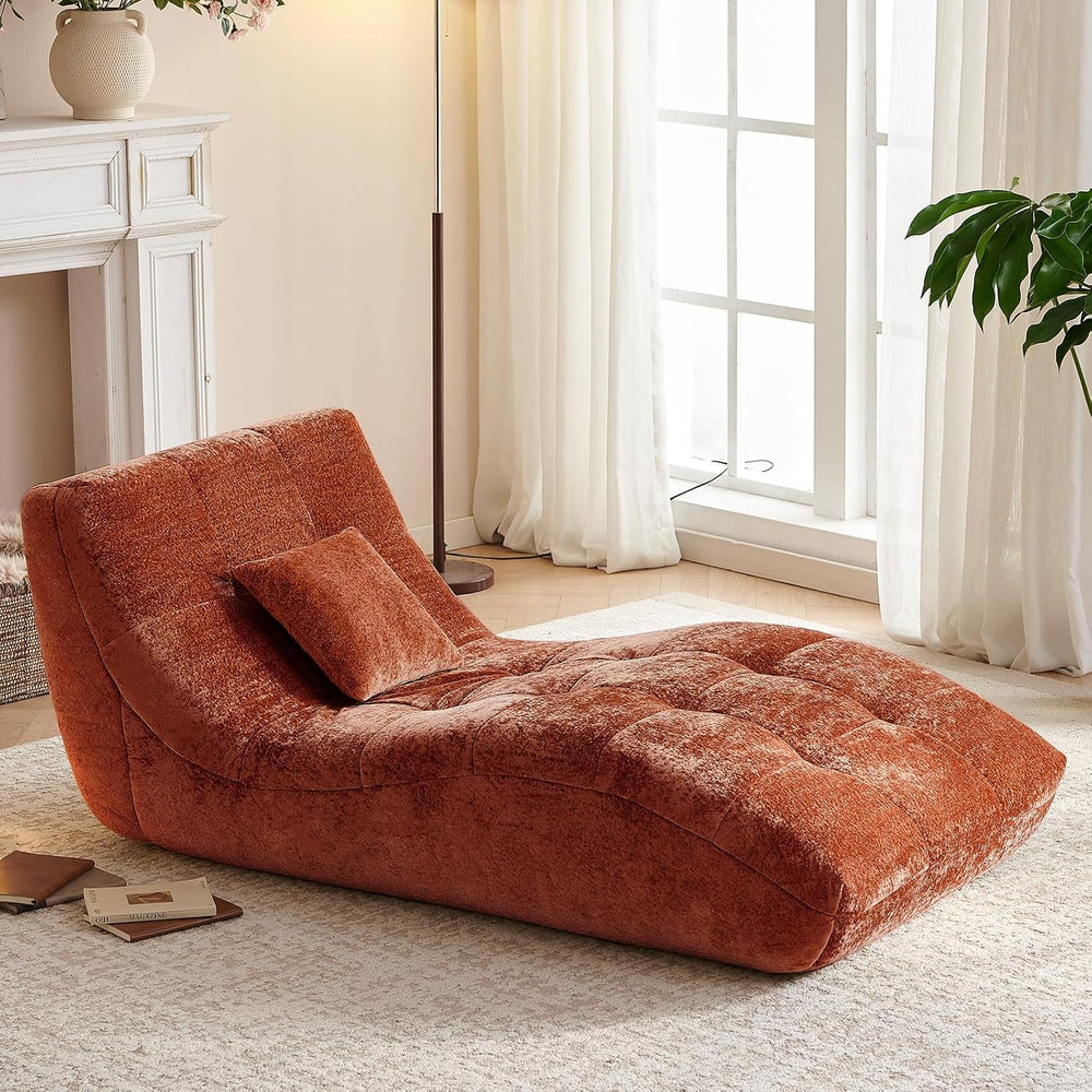 Chaise Lounge Chair with Curved Back, Modern Upholstered Recliner Sofa, Tufte...