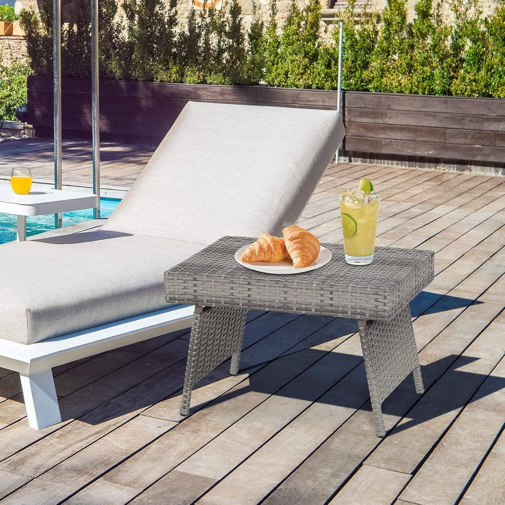 Tangkula Outdoor Folding Rattan Side Table