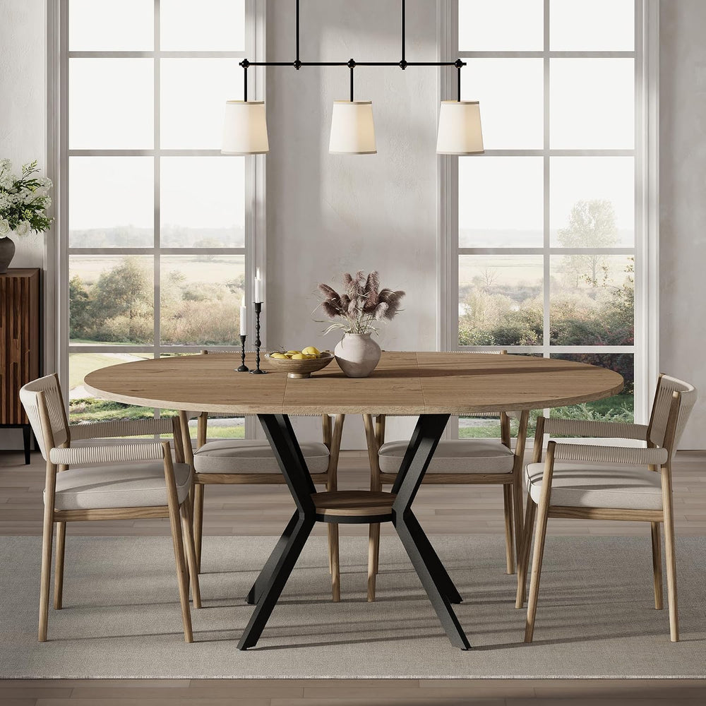 MECHYIN 42"-58" Extendable Round Dining Table for 4-6,with Storage ...