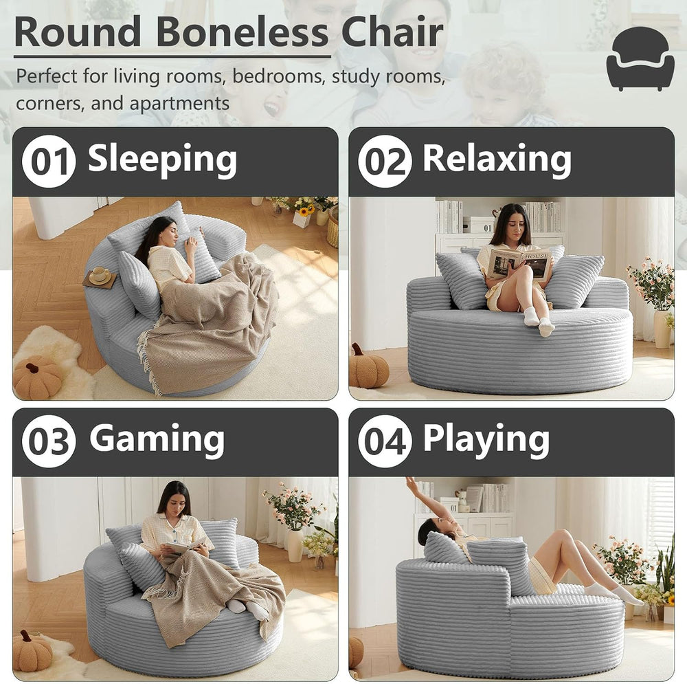 55''Oversized Round Chaise Longue Chair Indoor, Boneless Chair Round ...