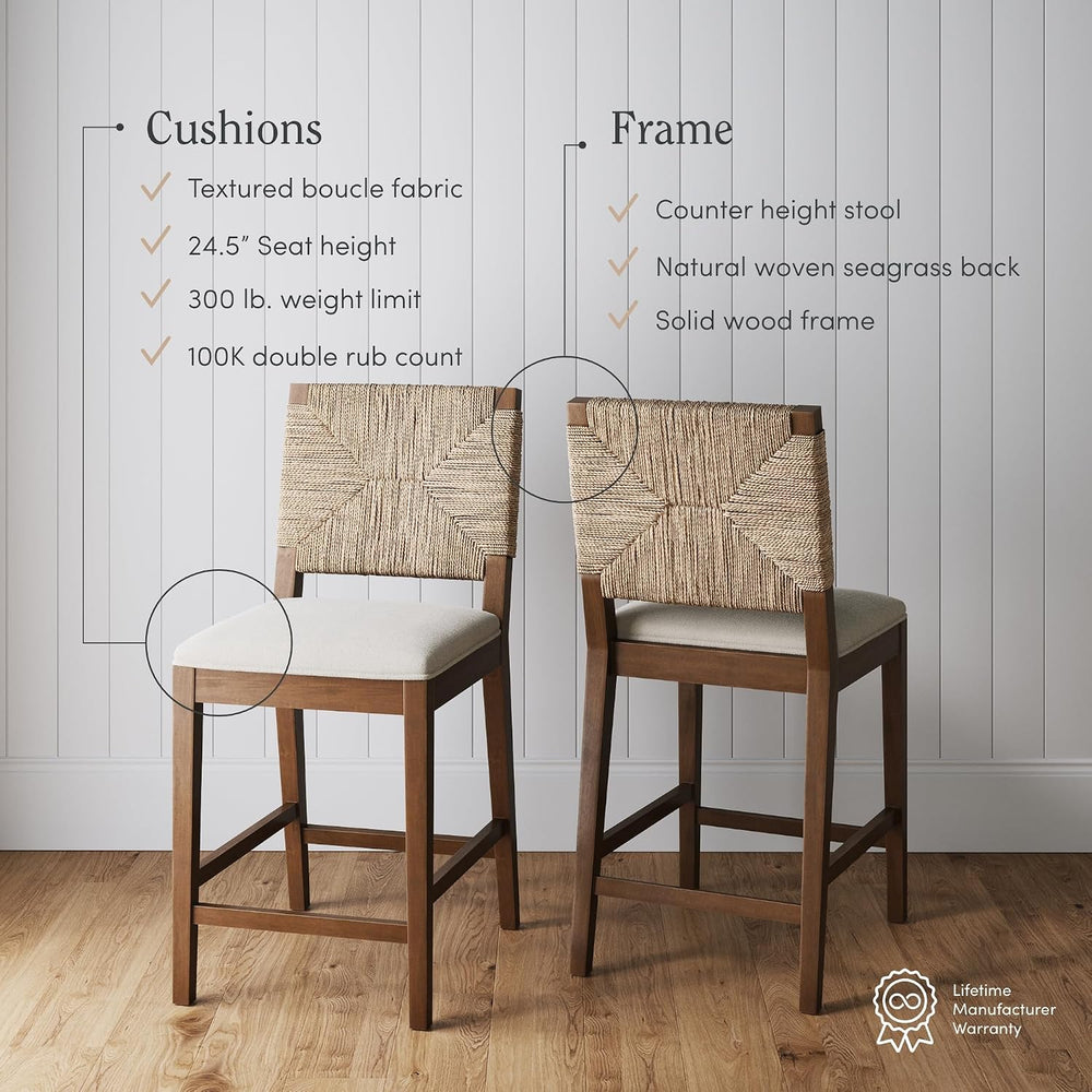 Nathan James Beacon Bohemian Boucle Bar Stool, Upholstered Bar Stool or Islan...