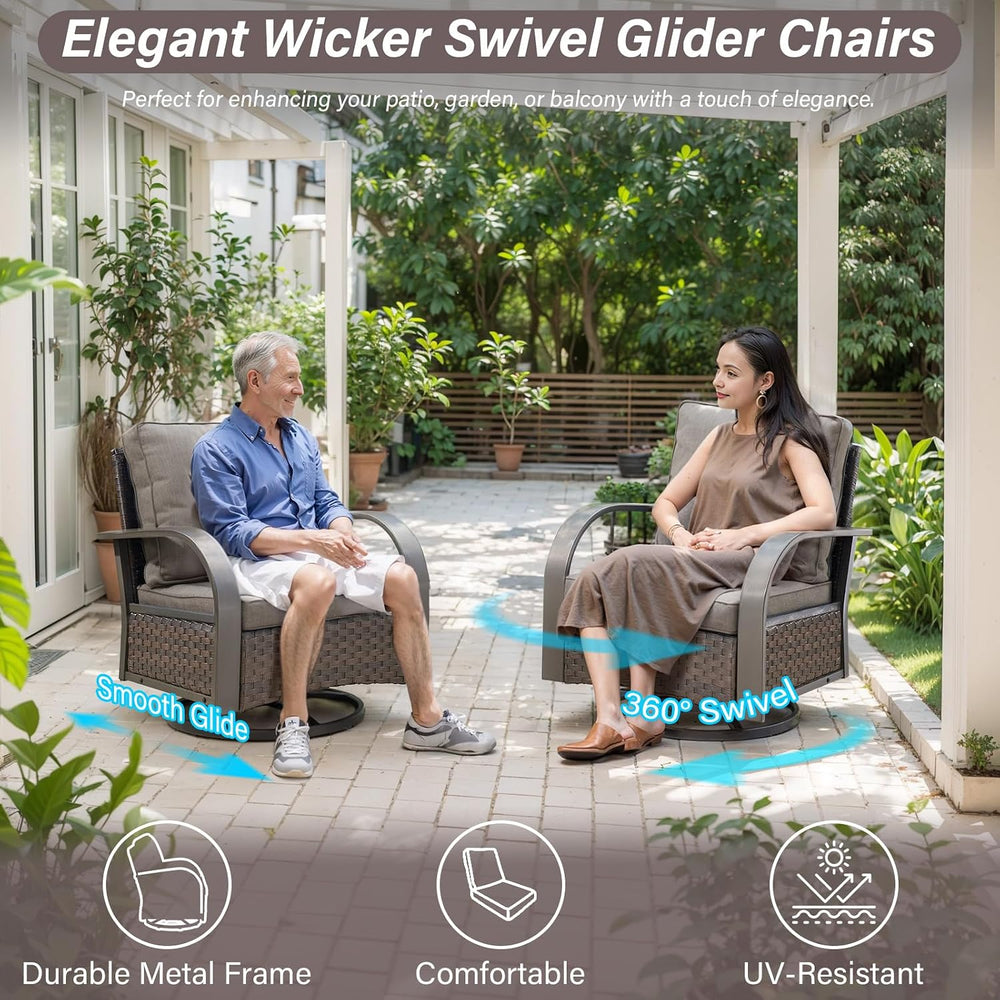 Belord Outdoor Swivel Rocker Patio Chairs Set of 2, 3 Piece Wicker Patio Bist...