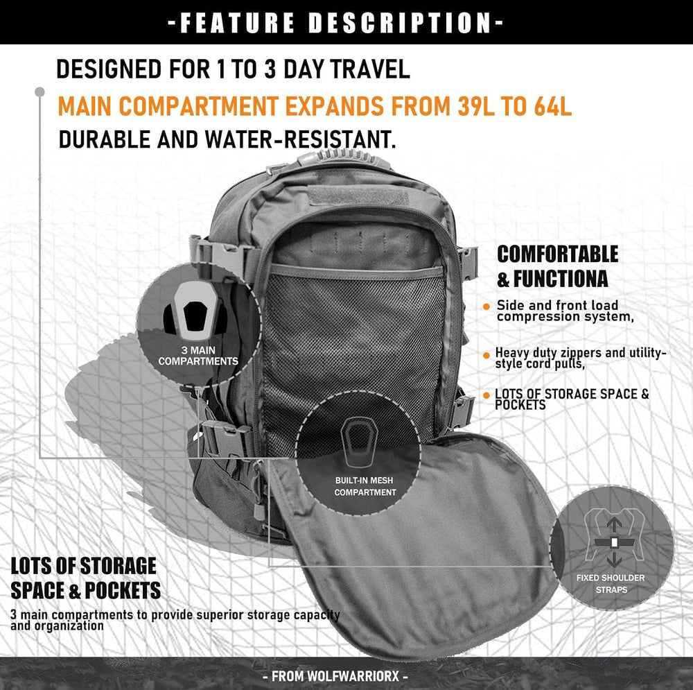 Tactical Backpack for Men Military Large 3 Day Bug Out Bag Hiking Daypack