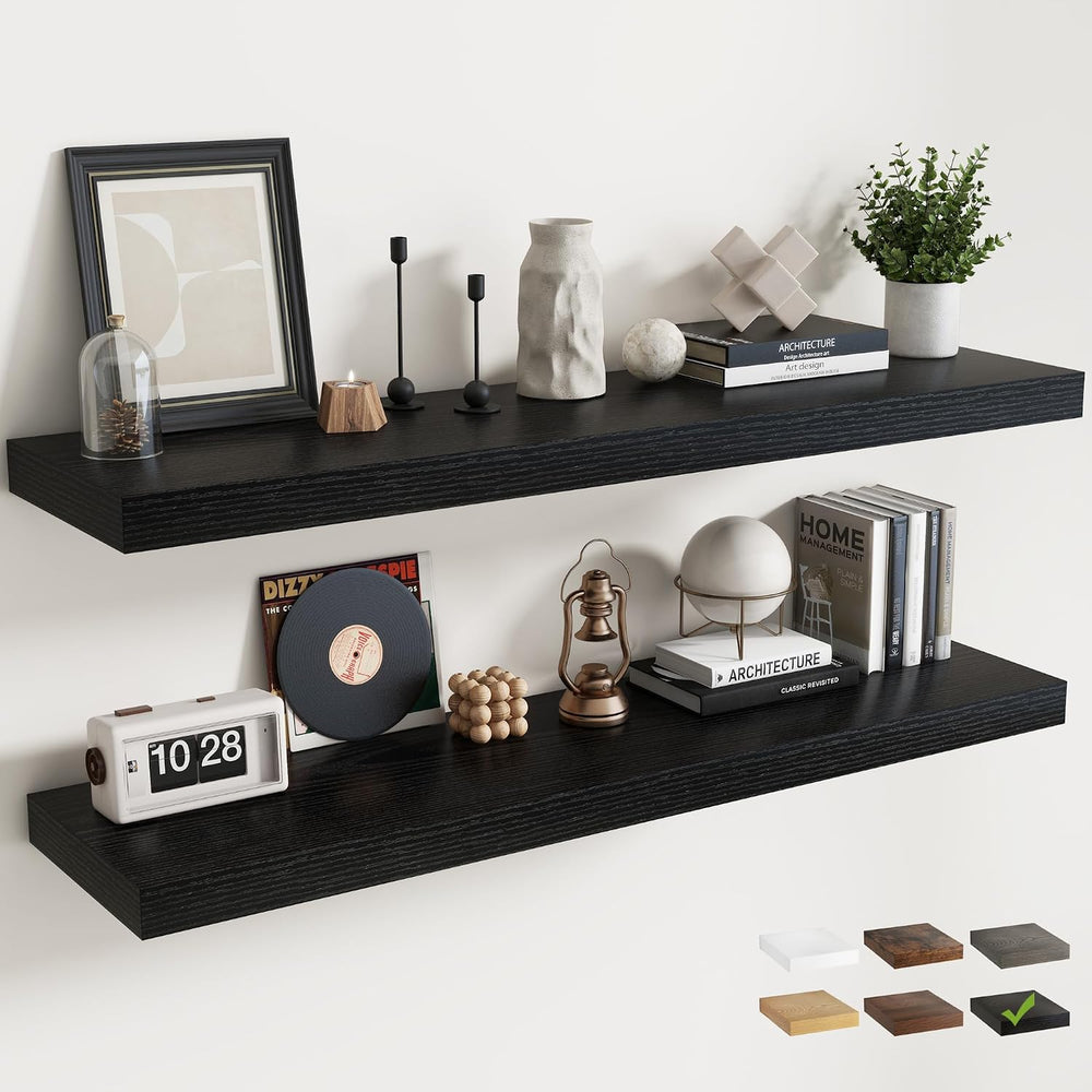 40 Inch Floating Shelves, 9"Deep Wall Shelf, 60 Lbs Capacity, Black, 2pcs