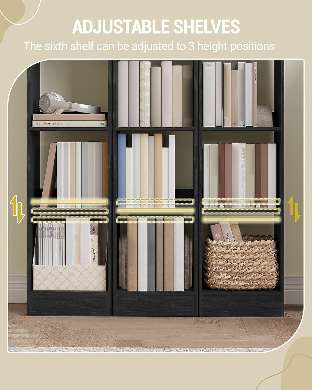 Hzuaneri Bookcase, Tall Narrow Bookshelf, Open Display Storage Shelf