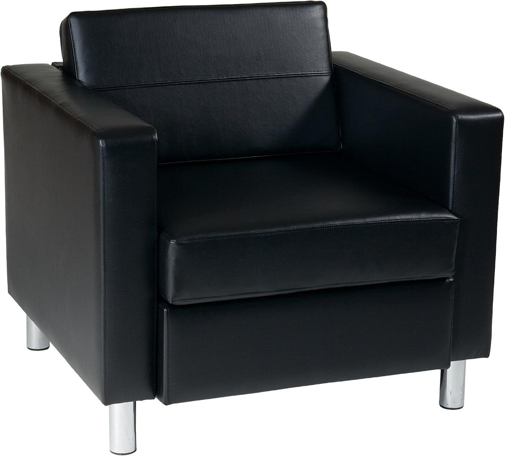 OSP Home Furnishings Pacific Armchair with Padded Box Spring Seats and Silver...