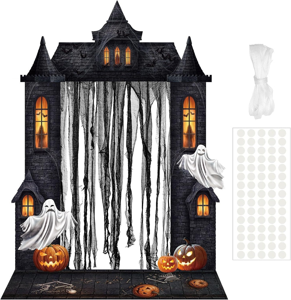 VitalCozy 7 Pcs Halloween Party Decorations Haunted House Castle Backdrop