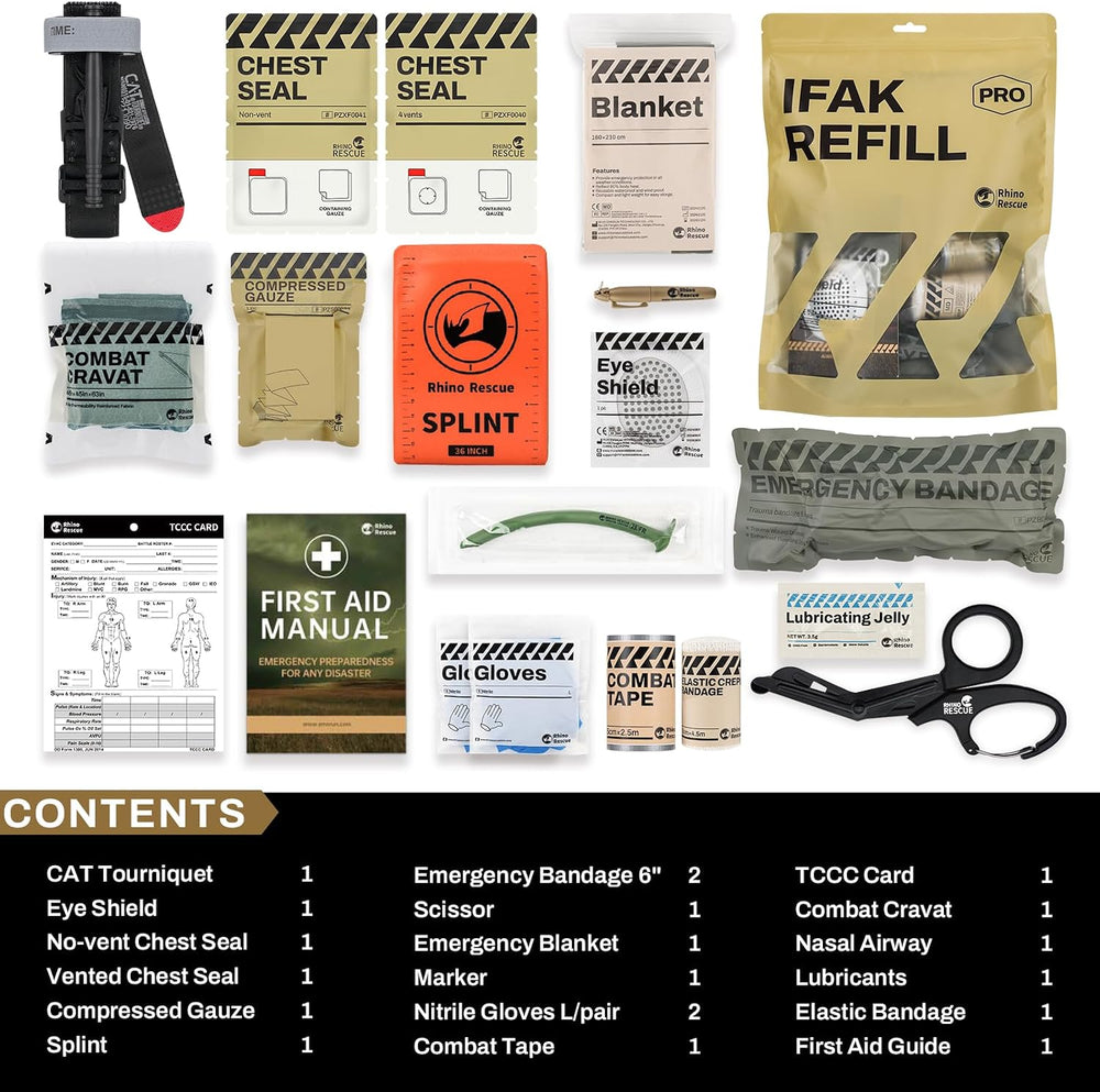 RHINO RESCUE IFAK Refill Kit 17Pcs with CAT Gen-7 Tourniquet, Emergency Tacti...