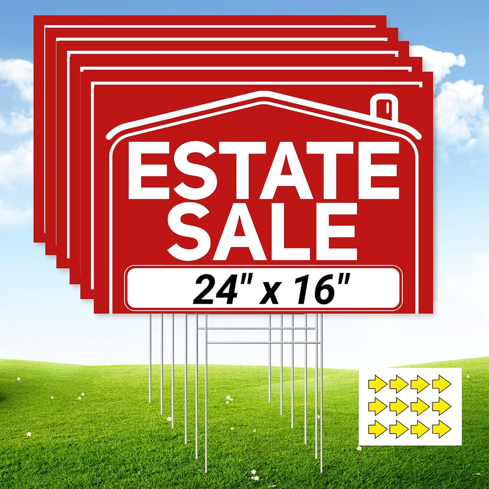 6 Pcs Estate Sale Signs with Stakes, Foldable Extra-Large Estate Sale Signs 2...