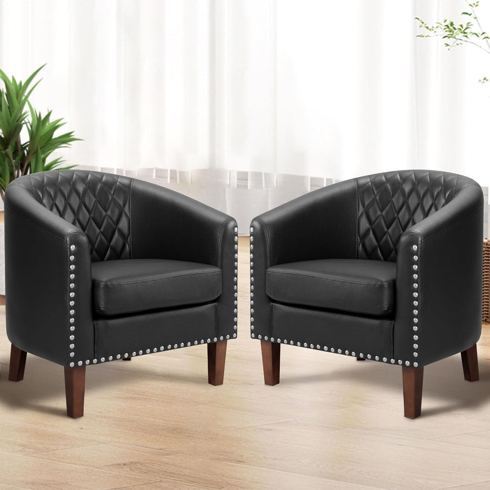 PrimeZone Barrel Chair Set of 2, Comfy Accent Chair, Faux Leather Living Room...
