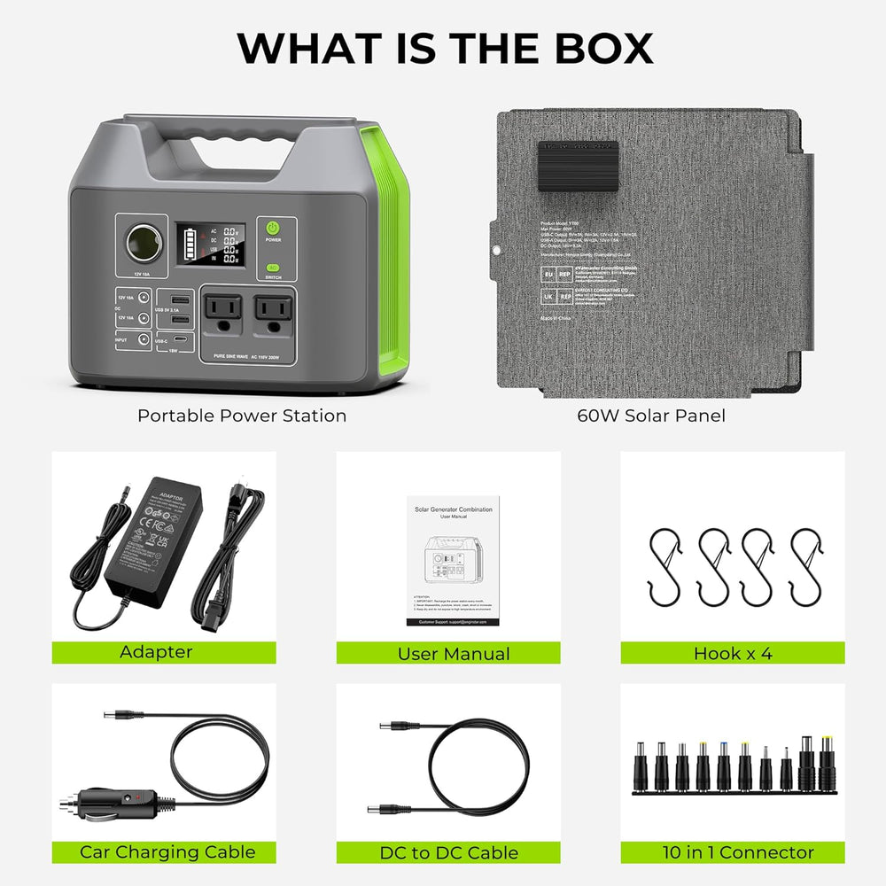 Portable Solar Generator 300W Power Station with 60W Foldable Solar Panel