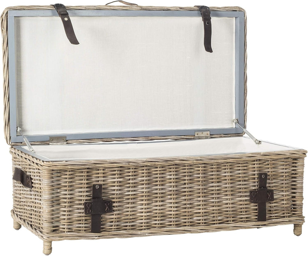 SAFAVIEH Navarro Rattan Coffee Table, 45.7" Rustic Grey SEA7022B