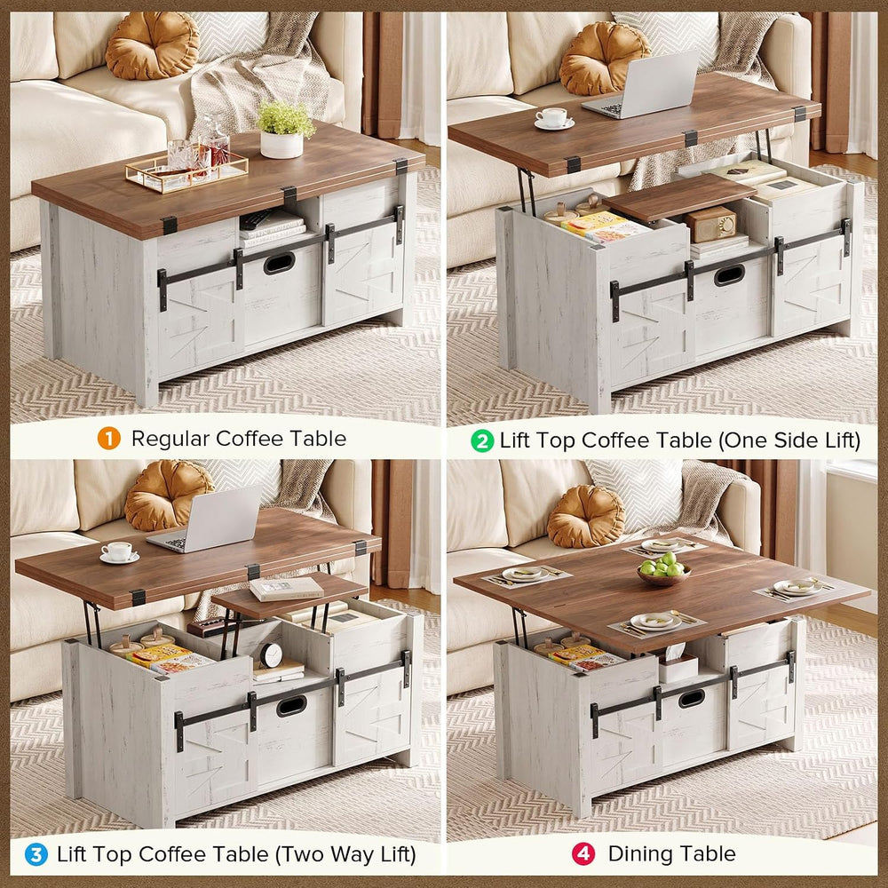 Memobarco 40" Farmhouse Lift Top Coffee Table with Storage Drawers,White