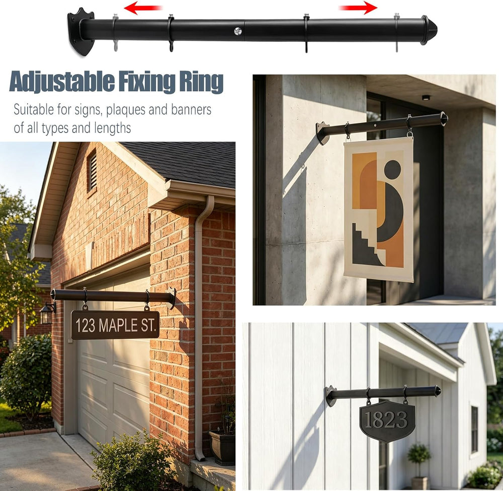 24" Metal Hanging Sign Bracket Hanger with Adjustable Anti-Slip Rings &a...