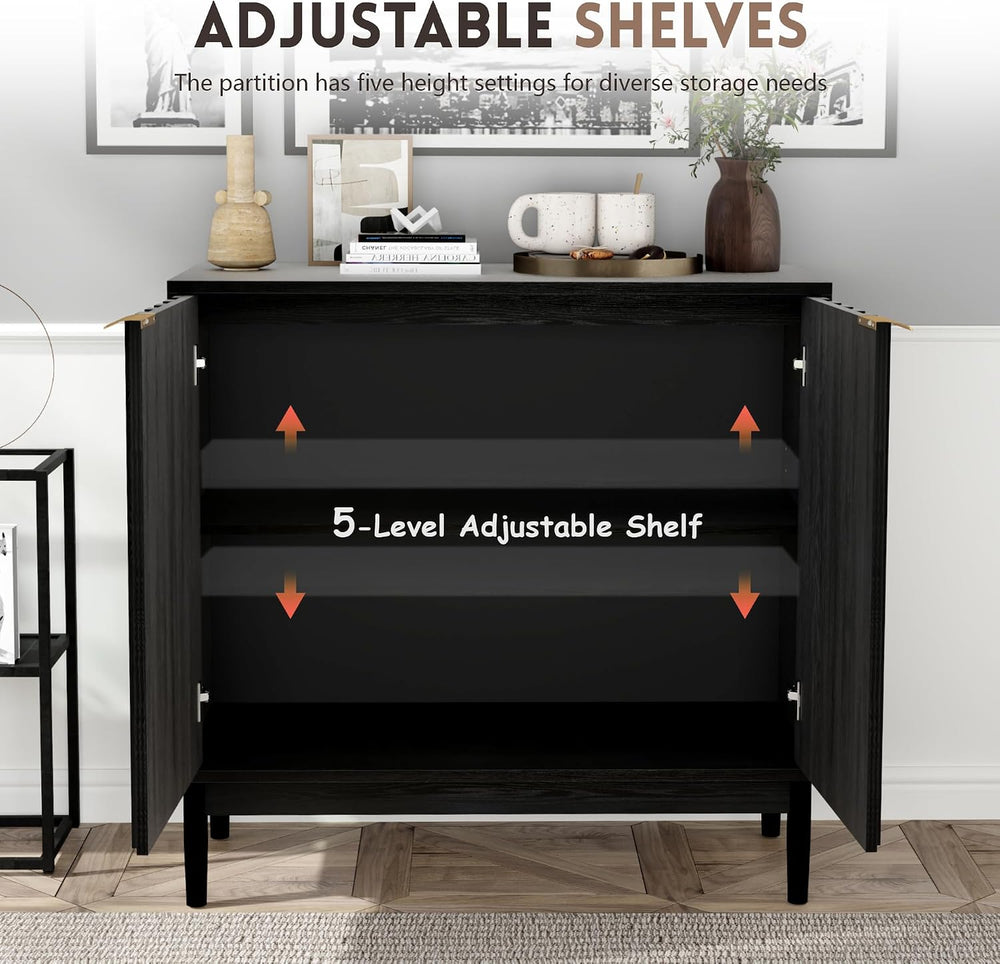 Otterease Fluted Buffet Cabinet with Storage, Small Accent Cabinets, Black