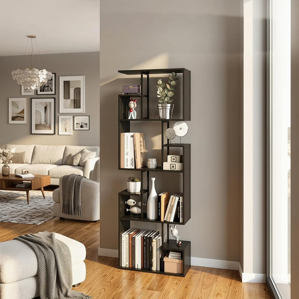 Manora Modern Geometric Bookshelf, 4-Tier Tall Bookcase with Open Display She...