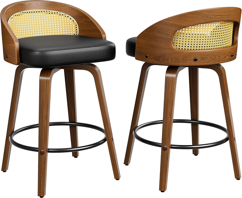 YaFiti Bar Stools Set of 2, 26" Counter Height Stools with Rattan Back