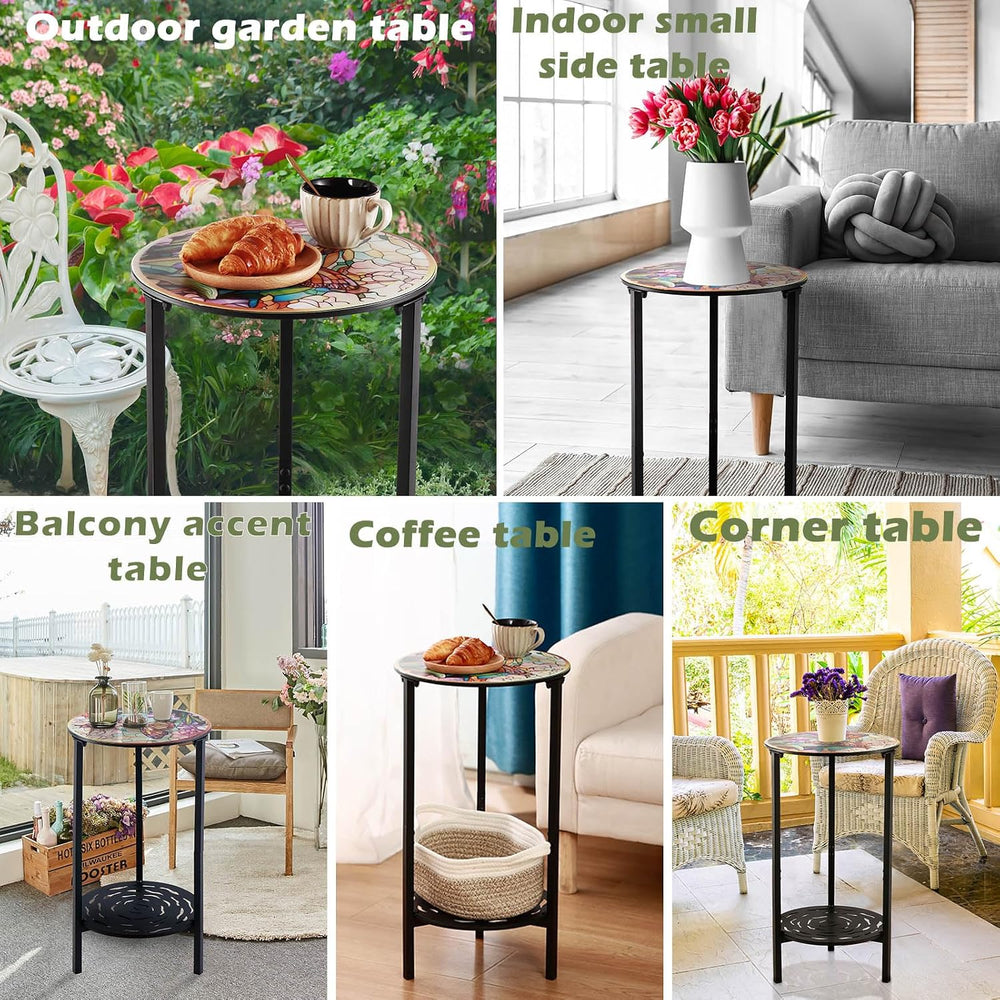 2 Packs Two-Tier Metal Round Side Table Set of Two Black Accent Coffee Tables...