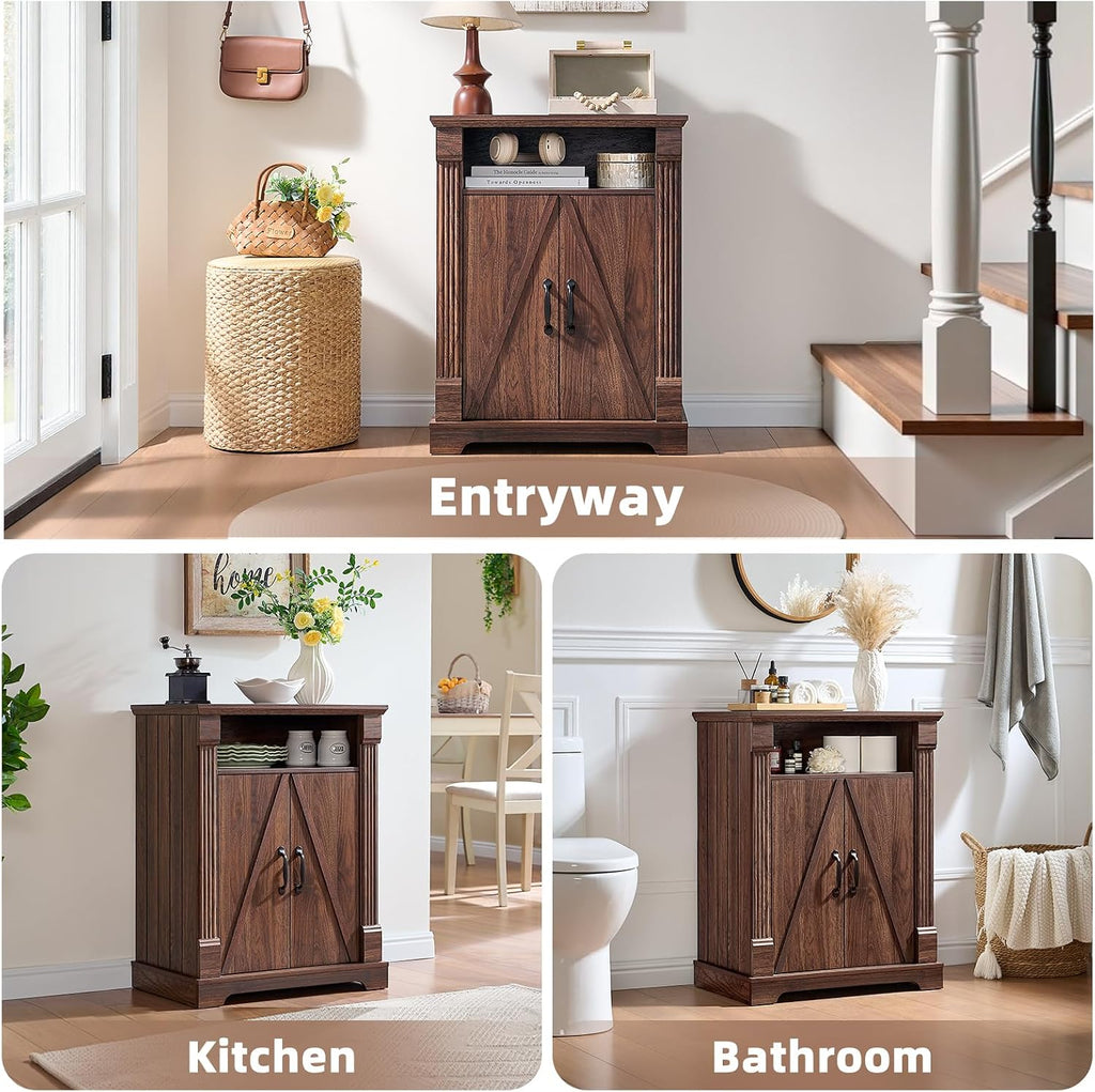 BuildHom 24" Farmhouse Storage Cabinet with Barn Doors, Coffee Bar Cabinet