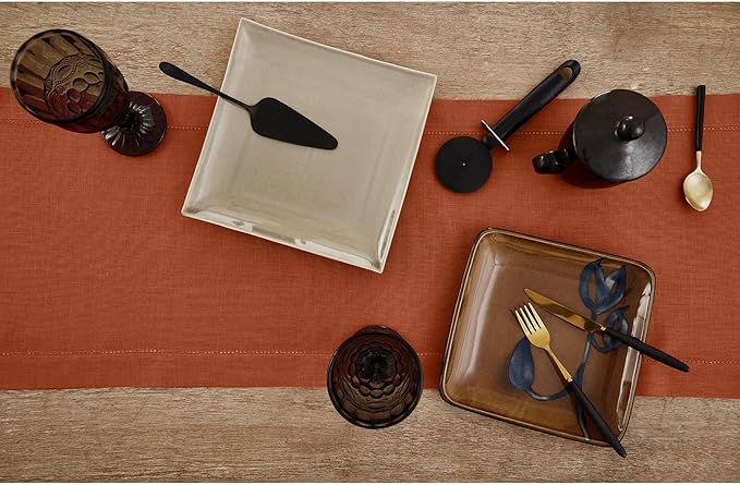 Solino Home Linen Cinnamon Table Runner 144 Inches Long - 100% Pure Linen Extra Long Table Runner 14 x 144 Inch - Classic Hemstitch - Fall, Autumn, Halloween, Thanksgiving