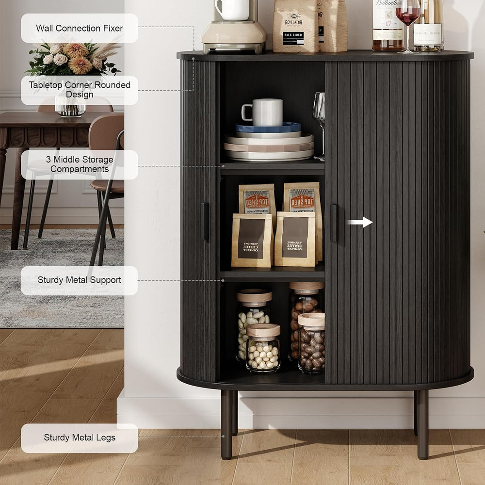ONBRILL 44" Tall Sideboard Storage Buffet Cabinet with Sliding Door, Black
