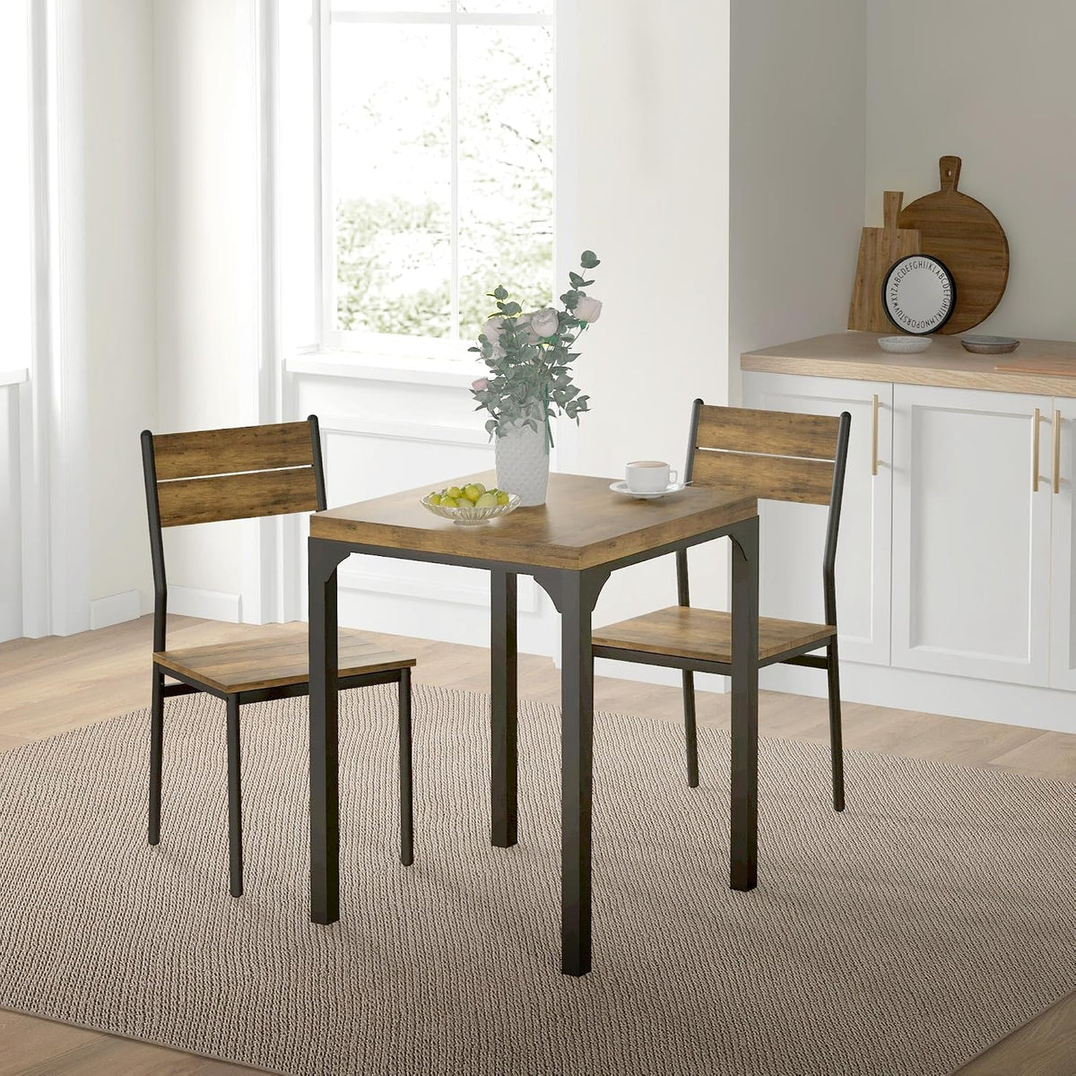 HOMCOM Dining Table Set for 2, Dining Room Set, 3 Piece, Rustic Brown