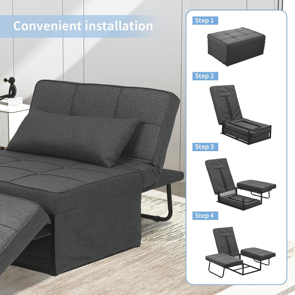 Ottoman Chair Sofa Bed, 4 in 1 Sleeper Ottoman Chair, Black Grey