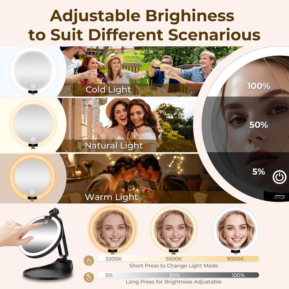 40X/1X Magnifying Mirror with Lights, Double Sided Travel Makeup Mirror