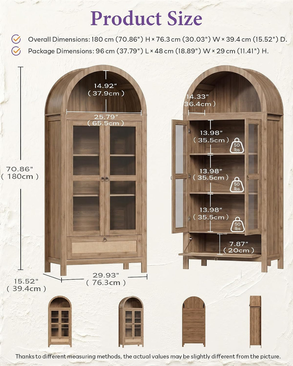 TYBOATLE 71'' Arched Pantry Cabinet with Glass Door for Kitchen Dining Room