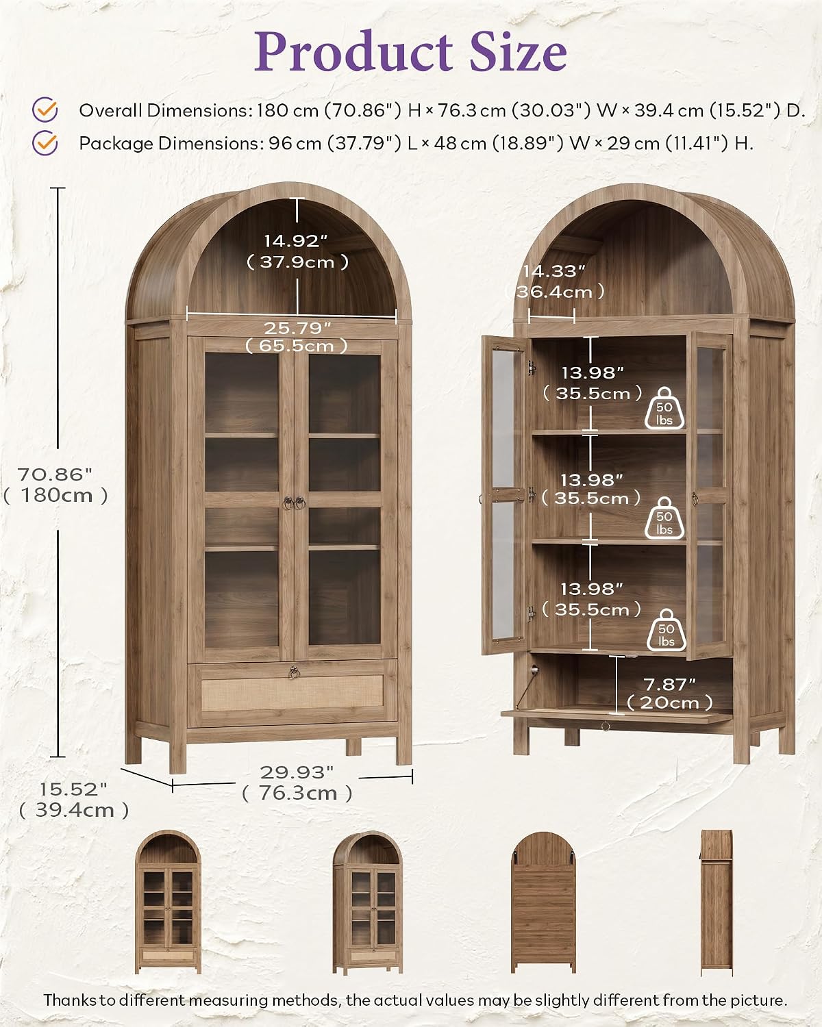 TYBOATLE 71'' Arched Pantry Cabinet with Glass Door for Kitchen Dining Room